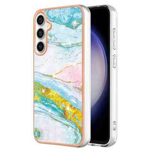 For Samsung Galaxy S24 FE 5G Electroplating Marble Pattern Dual-side IMD TPU Shockproof Phone Case(Green 004)