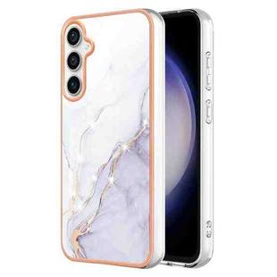 For Samsung Galaxy S24 FE 5G Electroplating Marble Pattern Dual-side IMD TPU Shockproof Phone Case(White 006)