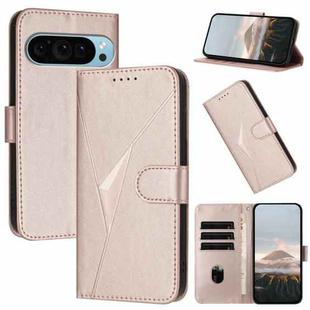 For Google Pixel 9 / Pixel 9 Pro Triangle Pattern Buckle Clasp Leather Phone Case(Rose Gold)