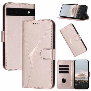 For Google Pixel 6a Triangle Pattern Buckle Clasp Leather Phone Case(Rose Gold)