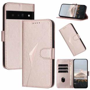 For Google Pixel 6 Pro Triangle Pattern Buckle Clasp Leather Phone Case(Rose Gold)