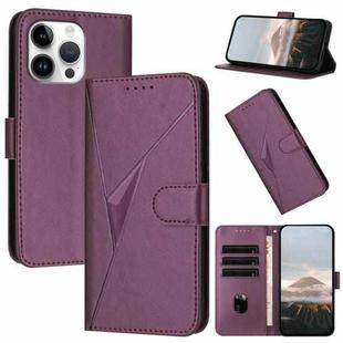 For iPhone 16 Pro Max Triangle Pattern Buckle Clasp Leather Phone Case(Dark Purple)