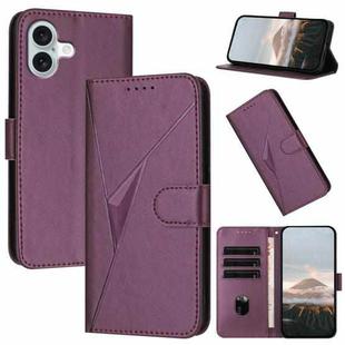 For iPhone 16 Plus Triangle Pattern Buckle Clasp Leather Phone Case(Dark Purple)