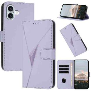 For iPhone 16 Plus Triangle Pattern Buckle Clasp Leather Phone Case(Light Purple)