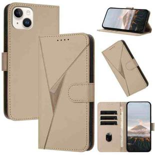 For iPhone 15 Plus Triangle Pattern Buckle Clasp Leather Phone Case(Gold)