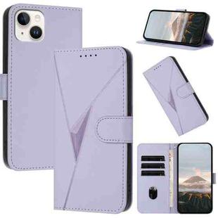 For iPhone 15 Plus Triangle Pattern Buckle Clasp Leather Phone Case(Light Purple)