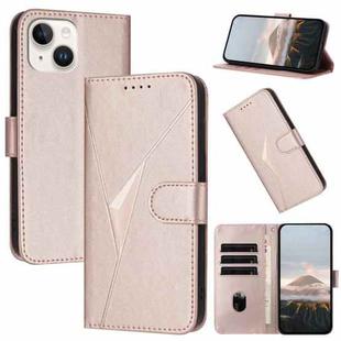 For iPhone 15 Triangle Pattern Buckle Clasp Leather Phone Case(Rose Gold)