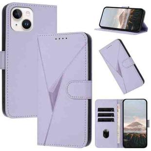 For iPhone 15 Triangle Pattern Buckle Clasp Leather Phone Case(Light Purple)