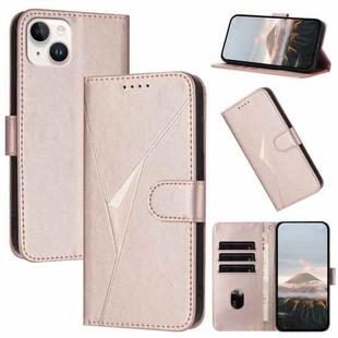 For iPhone 14 Plus Triangle Pattern Buckle Clasp Leather Phone Case(Rose Gold)