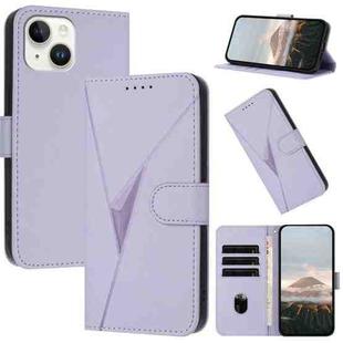 For iPhone 14 Triangle Pattern Buckle Clasp Leather Phone Case(Light Purple)