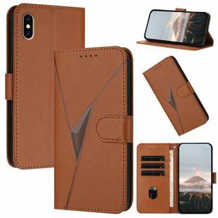 For iPhone XS Max Triangle Pattern Buckle Clasp Leather Phone Case(Brown)