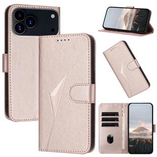 For iPhone 17 Pro Max Triangle Pattern Buckle Clasp Leather Phone Case(Rose Gold)
