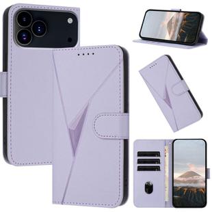 For iPhone 17 Pro Triangle Pattern Buckle Clasp Leather Phone Case(Light Purple)