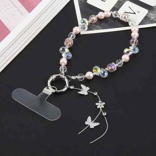 Alloy Butterfly Beaded Bracelet Anti-Lost Phone Short Lanyard(Pink)