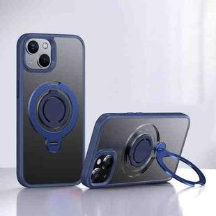 For iPhone 15 Plus Frosted MagSafe Magnetic Rotating Ring Holder Phone Case(Blue)