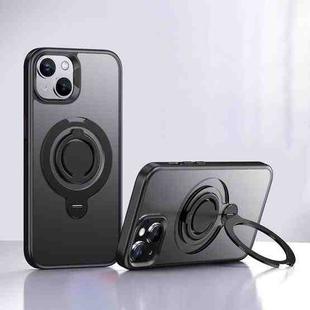 For iPhone 15 Frosted MagSafe Magnetic Rotating Ring Holder Phone Case(Black)