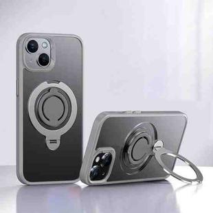 For iPhone 15 Frosted MagSafe Magnetic Rotating Ring Holder Phone Case(Grey)