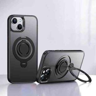 For iPhone 14 Frosted MagSafe Magnetic Rotating Ring Holder Phone Case(Black)