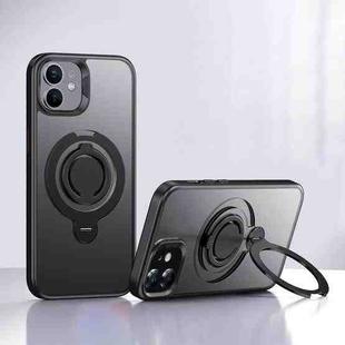 For iPhone 12 Frosted MagSafe Magnetic Rotating Ring Holder Phone Case(Black)