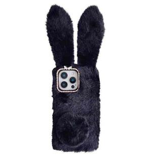 For iPhone 16 Pro Max Cute Plush Rabbit TPU Phone Case(Black)