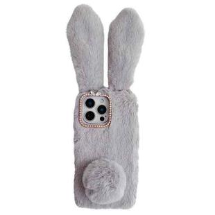 For iPhone 16 Pro Max Cute Plush Rabbit TPU Phone Case(Light Grey)