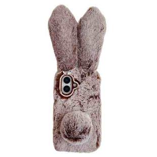 For iPhone 16 Plus Cute Plush Rabbit TPU Phone Case(Brown)