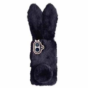 For iPhone 16 Cute Plush Rabbit TPU Phone Case(Black)