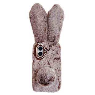 For iPhone 16 Cute Plush Rabbit TPU Phone Case(Brown)