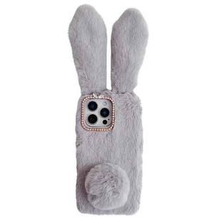 For iPhone 15 Pro Cute Plush Rabbit TPU Phone Case(Light Grey)