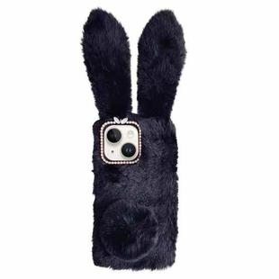 For iPhone 15 Plus Cute Plush Rabbit TPU Phone Case(Black)