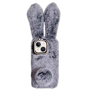 For iPhone 15 Plus Cute Plush Rabbit TPU Phone Case(Dark Grey)