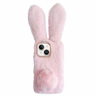 For iPhone 15 Plus Cute Plush Rabbit TPU Phone Case(Pink)