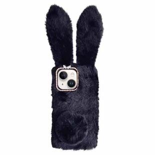 For iPhone 15 Cute Plush Rabbit TPU Phone Case(Black)