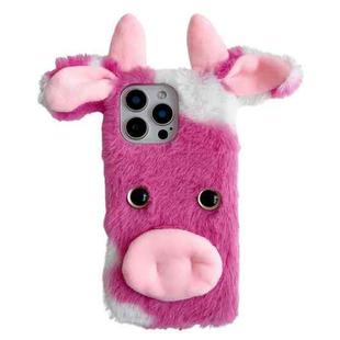 For iPhone 16 Pro Max Cute Plush Cow TPU Phone Case(Rose Red)