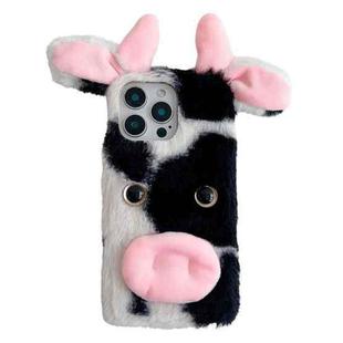 For iPhone 16 Pro Cute Plush Cow TPU Phone Case(Black)