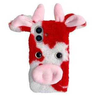 For iPhone 16 Plus Cute Plush Cow TPU Phone Case(Red)