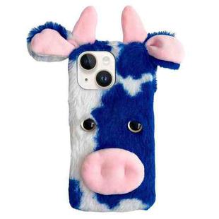 For iPhone 15 Plus Cute Plush Cow TPU Phone Case(Blue)