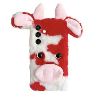 For Samsung Galaxy S24 FE 5G Cute Plush Cow TPU Phone Case(Red)
