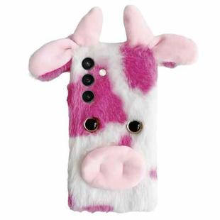 For Samsung Galaxy S24 FE 5G Cute Plush Cow TPU Phone Case(Rose Red)