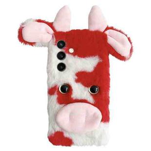 For Samsung Galaxy S24+ 5G Cute Plush Cow TPU Phone Case(Red)