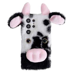 For Samsung Galaxy S23 Ultra 5G Cute Plush Cow TPU Phone Case(Black)