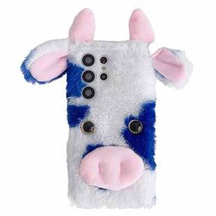 For Samsung Galaxy S22 Ultra 5G Cute Plush Cow TPU Phone Case(Blue)