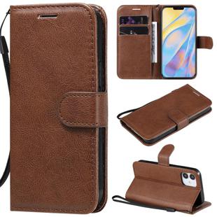 For iPhone 12 mini Solid Color Horizontal Flip Protective Leather Case with Holder & Card Slots & Wallet & Photo Frame & Lanyard(Brown)