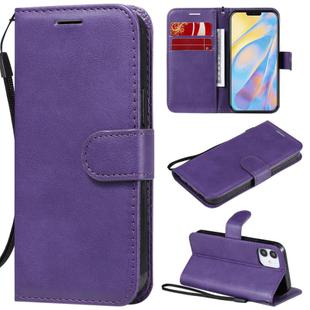 For iPhone 12 mini Solid Color Horizontal Flip Protective Leather Case with Holder & Card Slots & Wallet & Photo Frame & Lanyard(Purple)