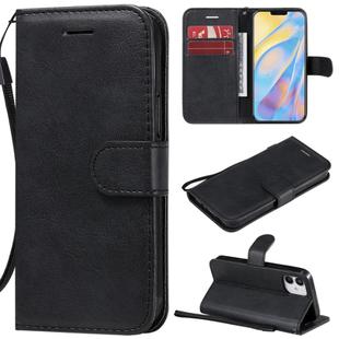 For iPhone 12 mini Solid Color Horizontal Flip Protective Leather Case with Holder & Card Slots & Wallet & Photo Frame & Lanyard(Black)