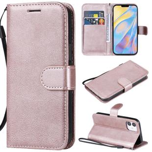 For iPhone 12 mini Solid Color Horizontal Flip Protective Leather Case with Holder & Card Slots & Wallet & Photo Frame & Lanyard(Rose Gold)