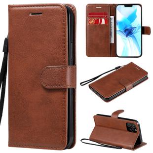 For iPhone 12 / 12 Pro Solid Color Horizontal Flip Protective Leather Case with Holder & Card Slots & Wallet & Photo Frame & Lanyard(Brown)