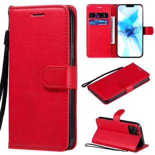 For iPhone 12 / 12 Pro Solid Color Horizontal Flip Protective Leather Case with Holder & Card Slots & Wallet & Photo Frame & Lanyard(Red)