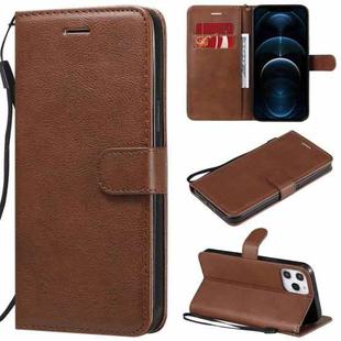 For iPhone 12 Pro Max Solid Color Horizontal Flip Protective Leather Case with Holder & Card Slots & Wallet & Photo Frame & Lanyard(Brown)