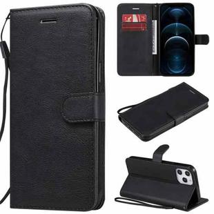 For iPhone 12 Pro Max Solid Color Horizontal Flip Protective Leather Case with Holder & Card Slots & Wallet & Photo Frame & Lanyard(Black)